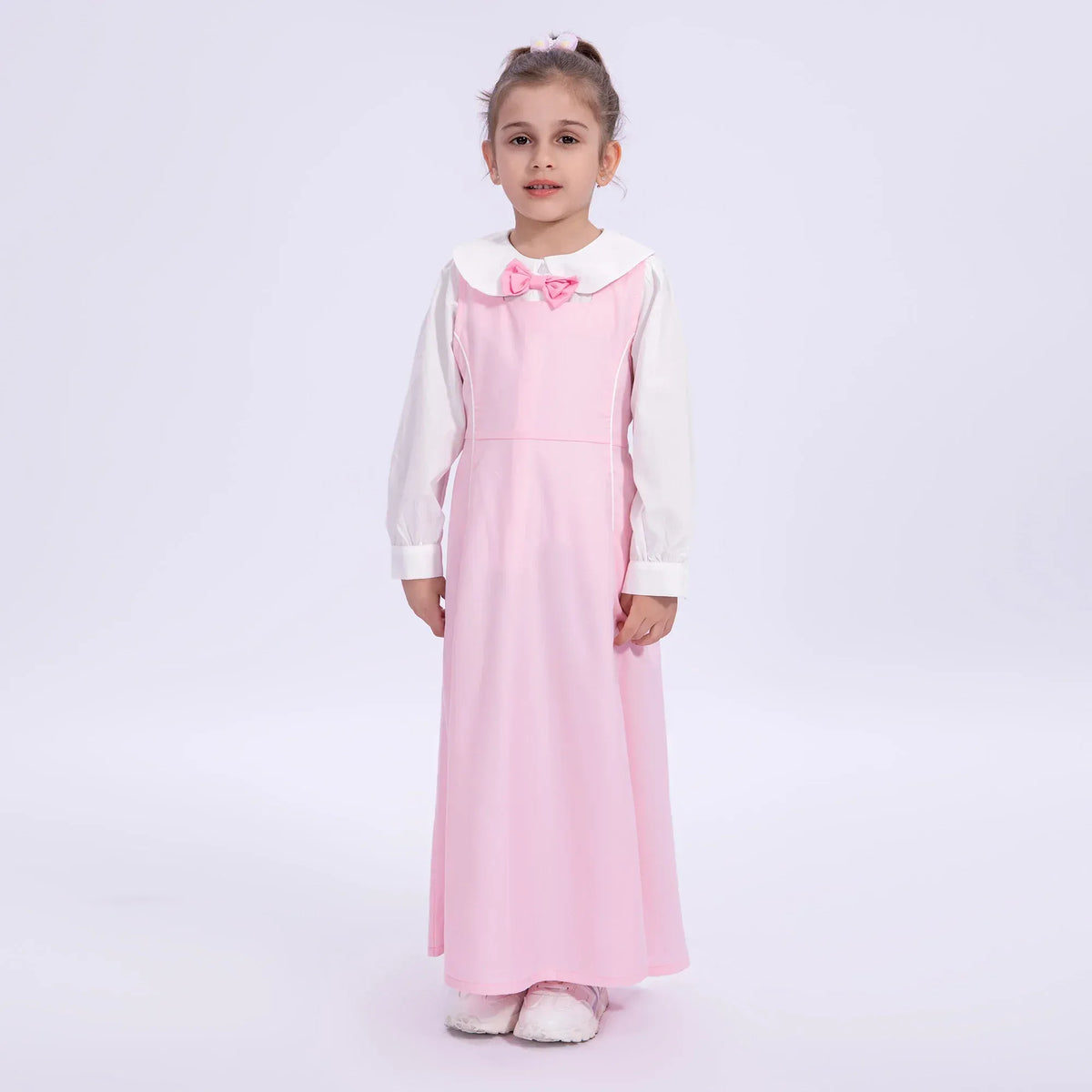 Light Pink Embroidery Uniform Dress for Girls Image