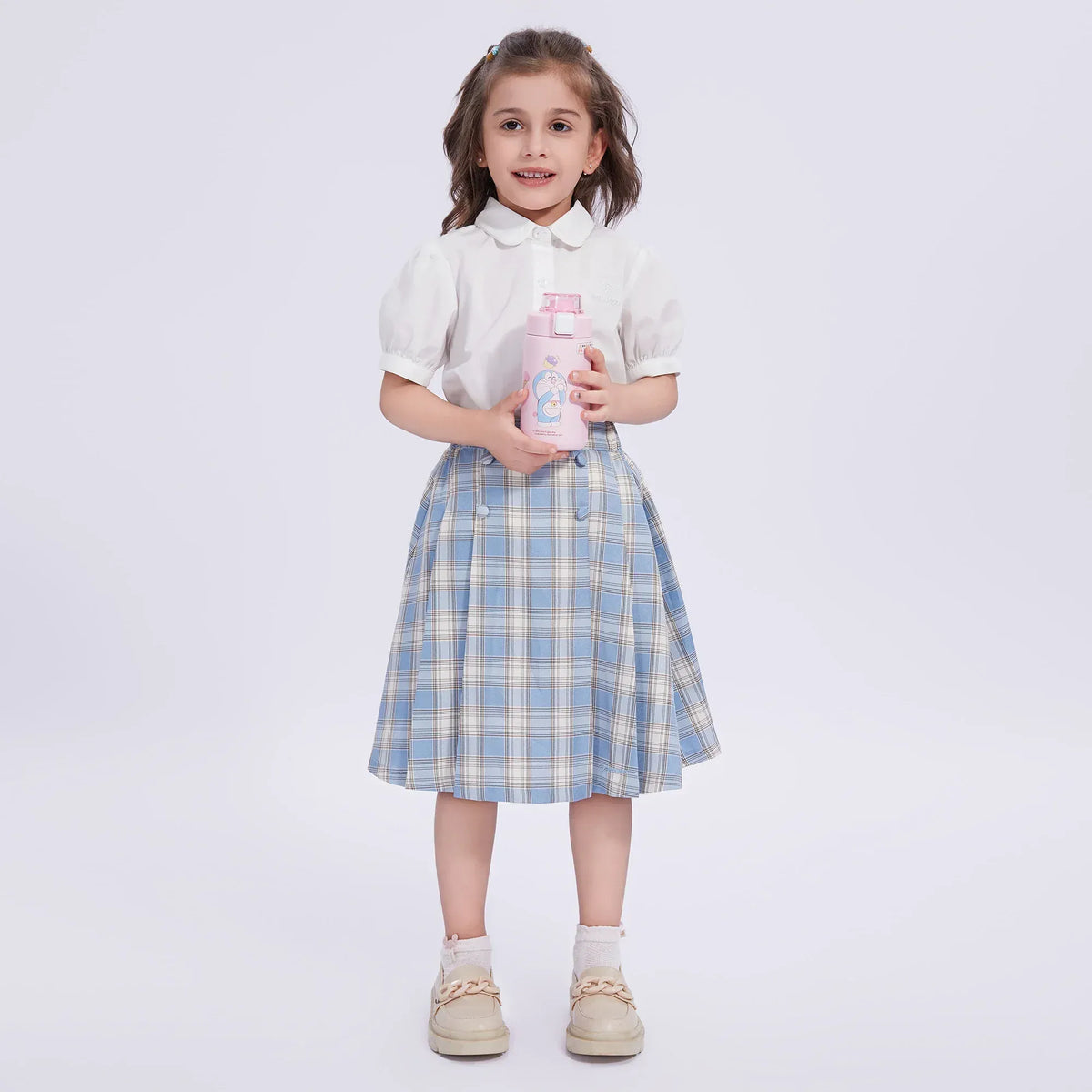 White Embroidery Uniform Shirt for Girls Image