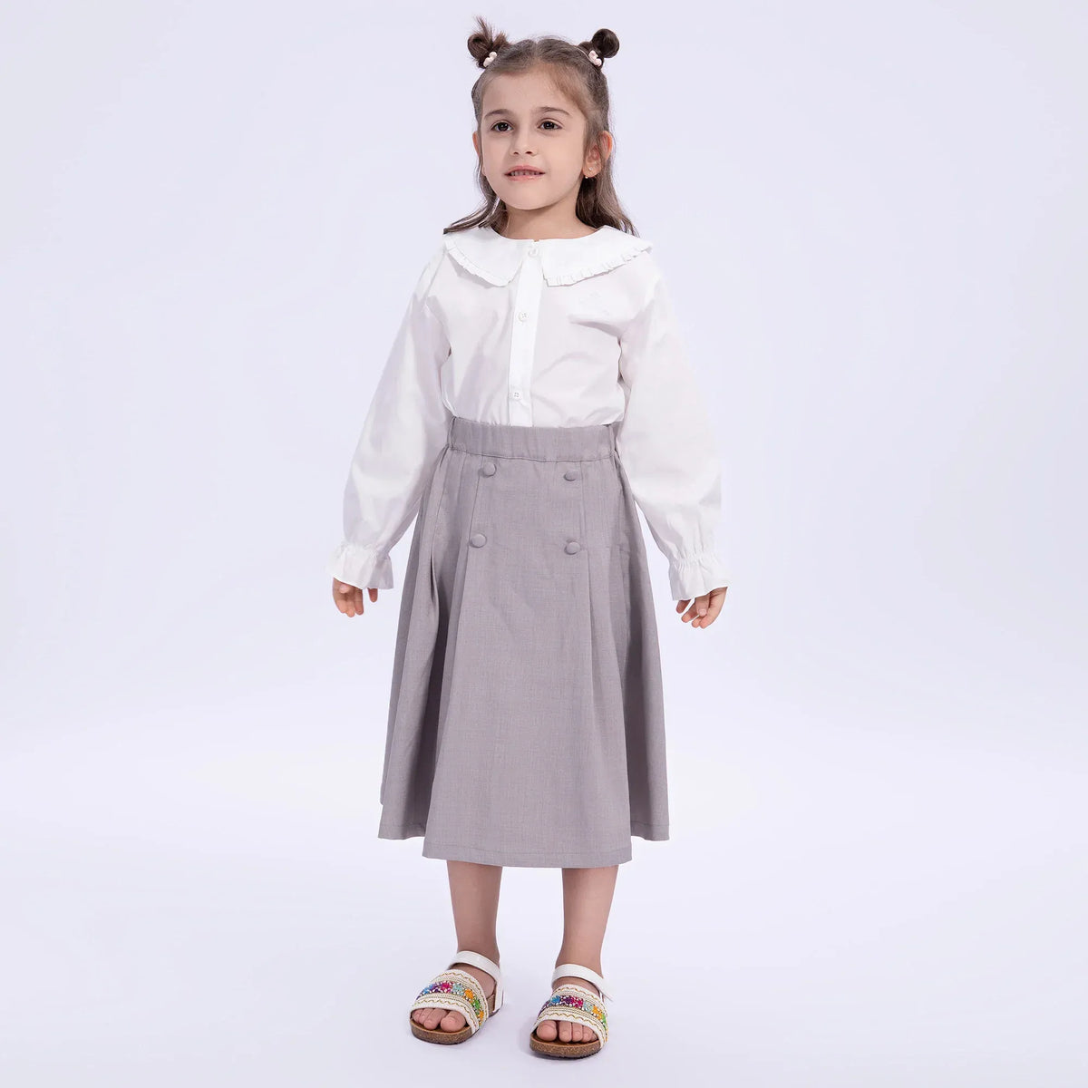 White Embroidery Uniform Shirt for Girls Image