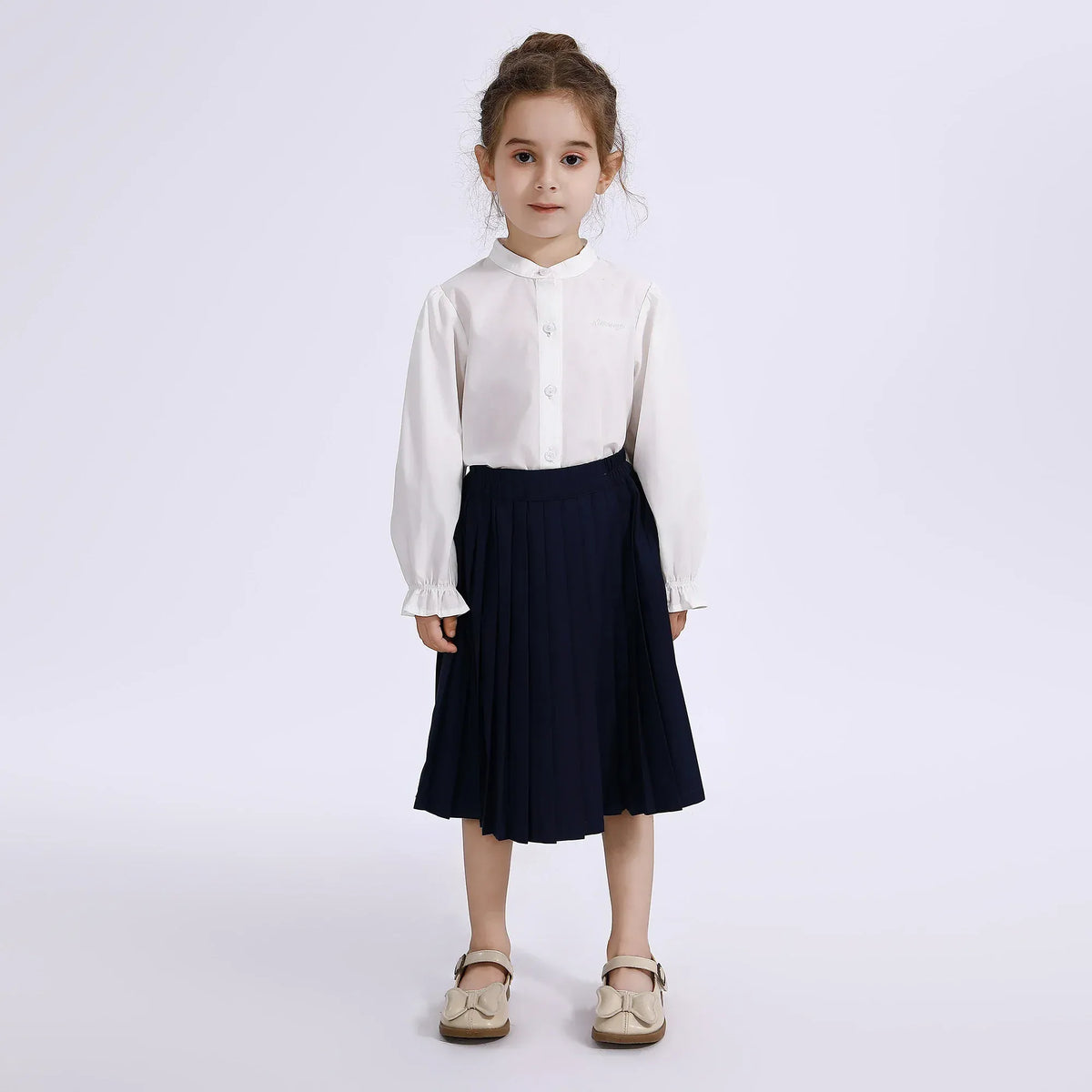 White Embroidery Uniform Shirt for Girls Image