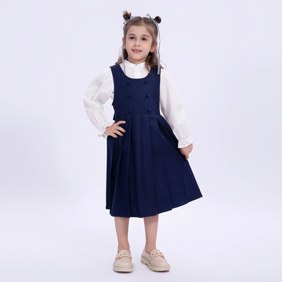 Navy Embroidery Uniform Dress for Girls Image