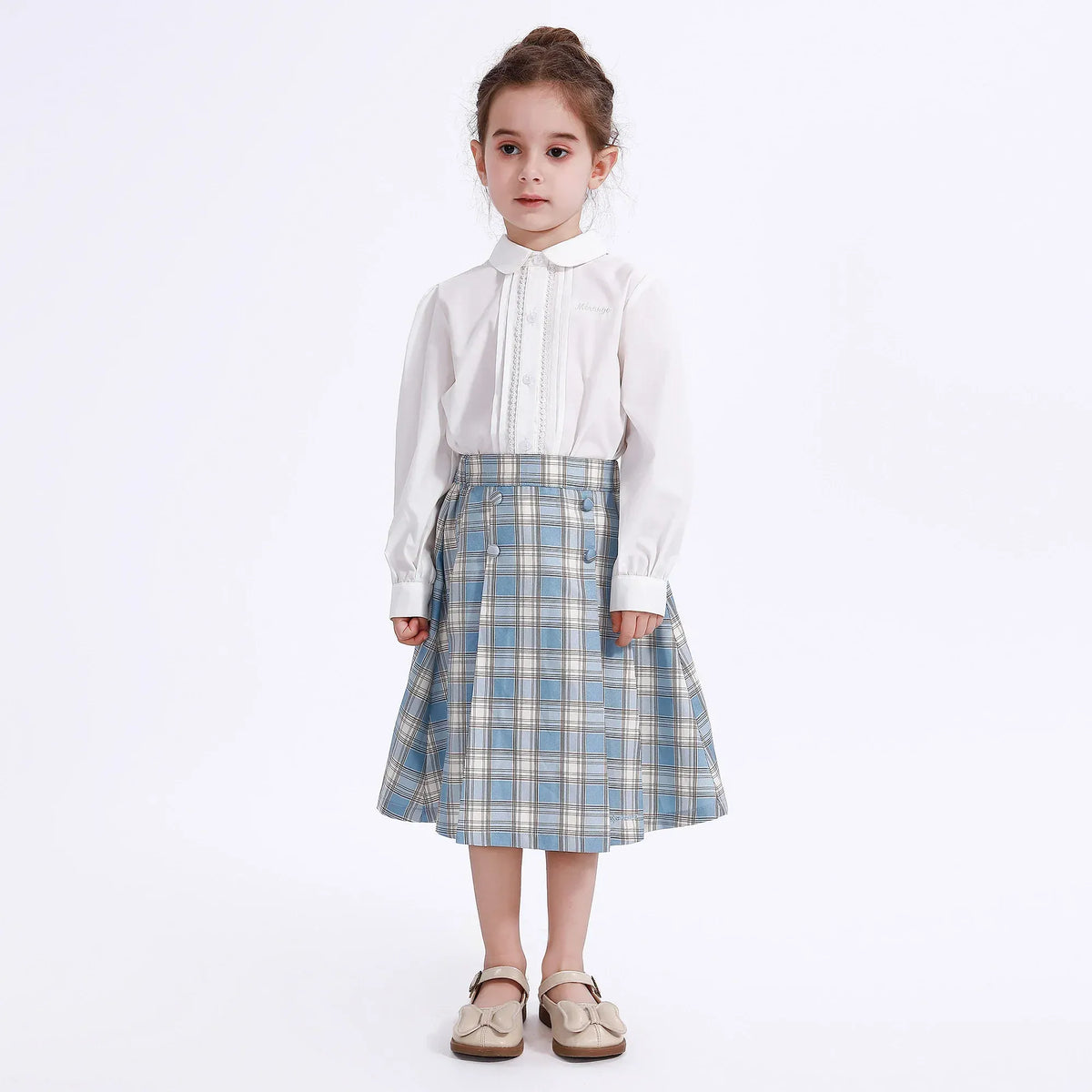 White Embroidery Uniform Shirt for Girls Image