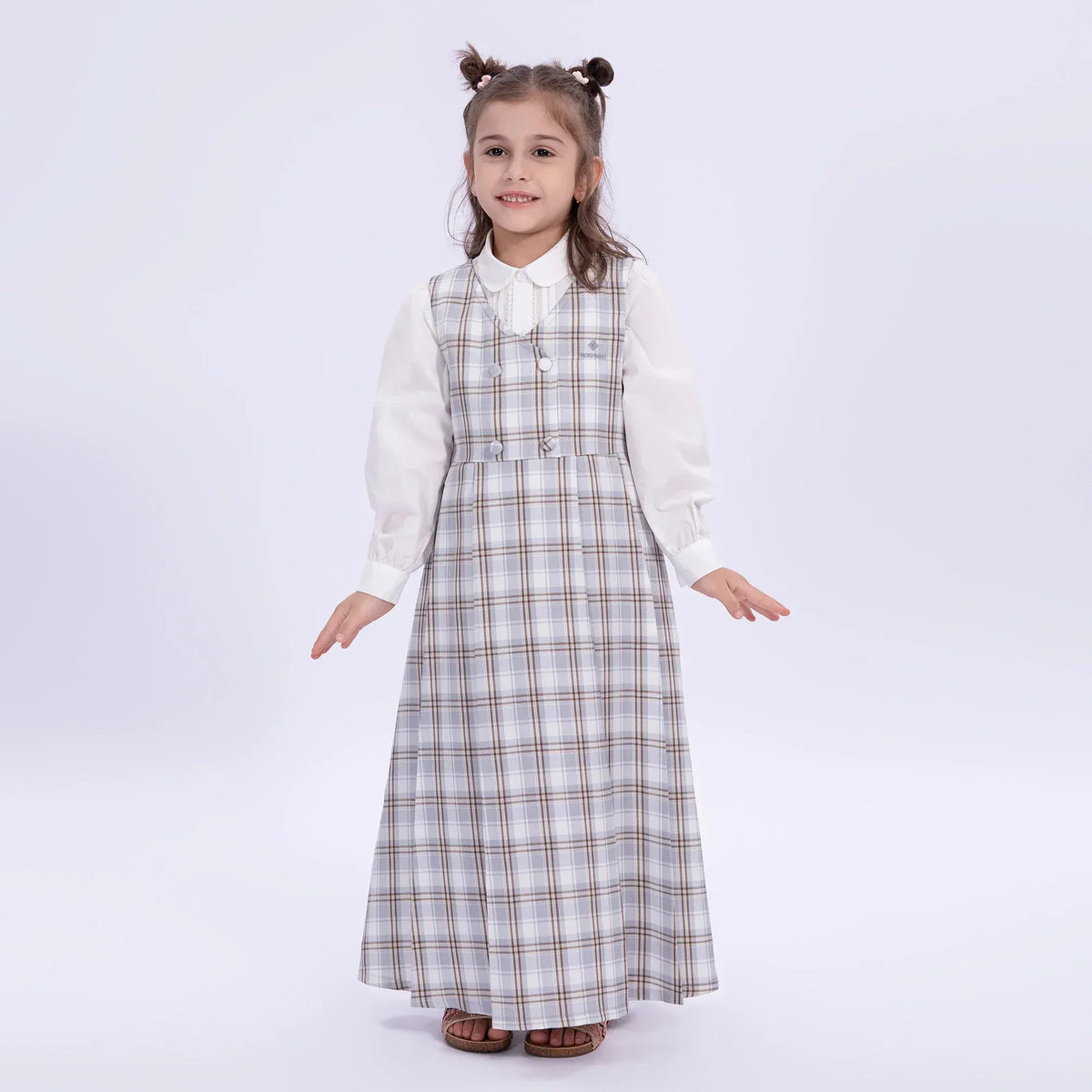 Grey Checked Uniform Dress for Girls Image
