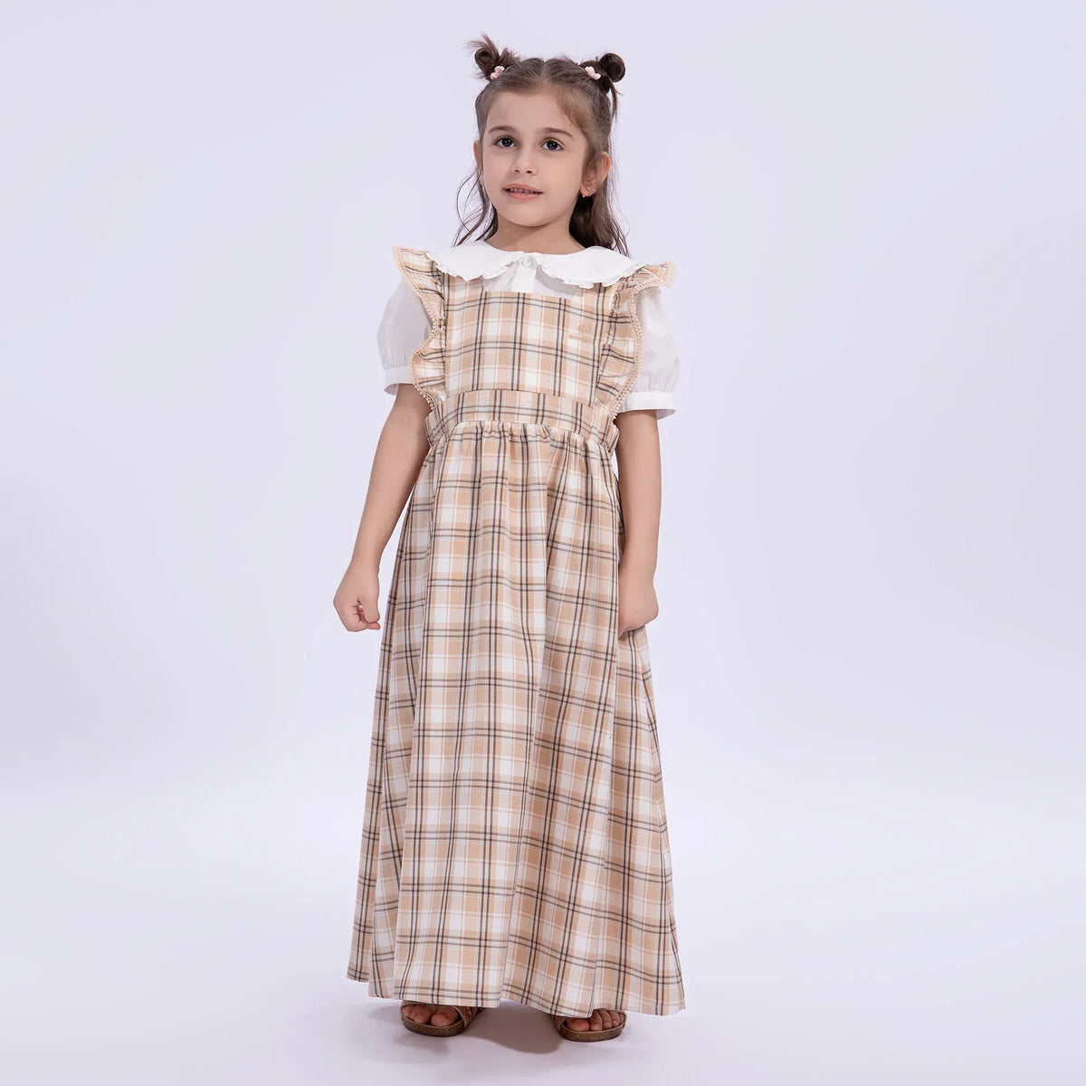 Beige Checked Uniform Dress for Girls Image