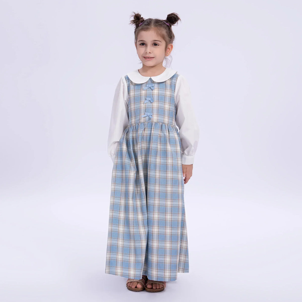 Blue Checked Uniform Dress for Girls Image