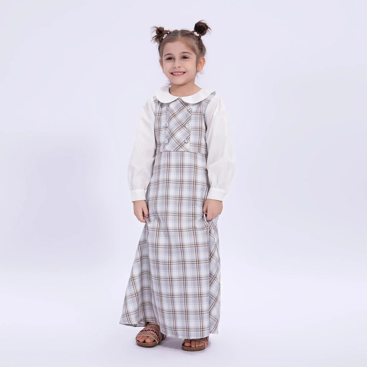 Grey Checked Uniform Dress for Girls Image
