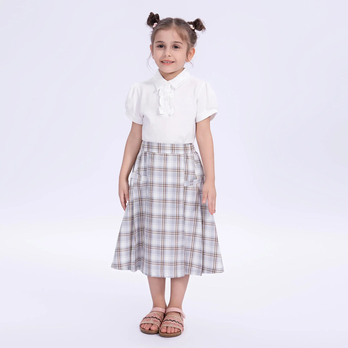 White Embroidery Basic Polo Shirt for Girls Image