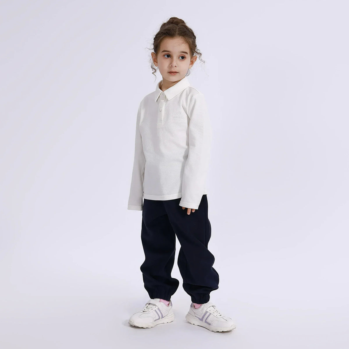 White Embroidery Basic Polo Shirt for Girls Image