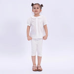 White Embroidery Basic Leggings for Girls Image