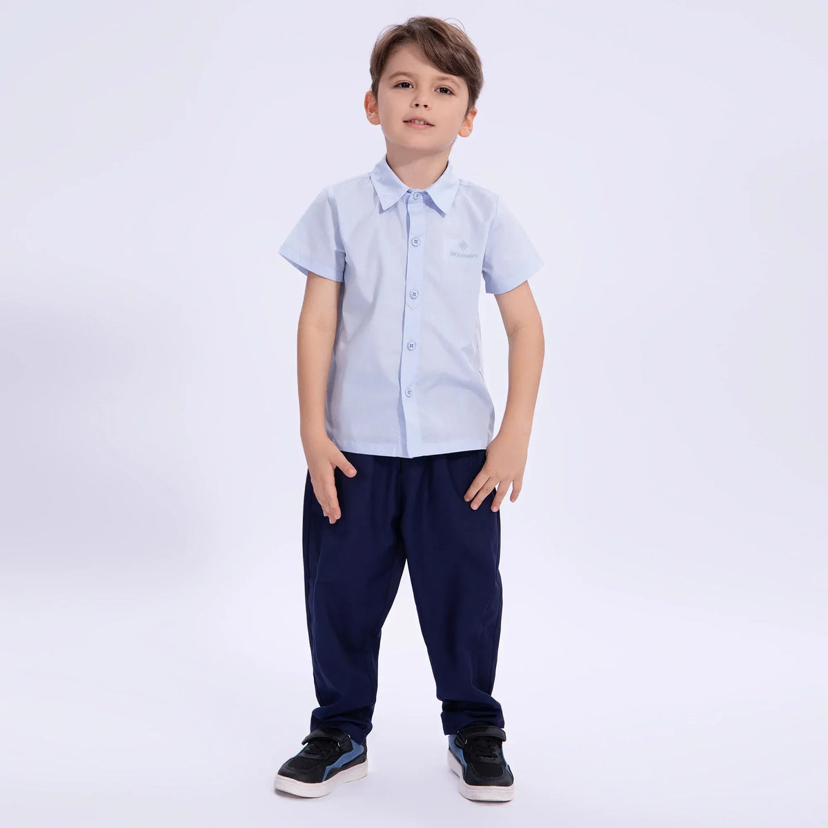 Light Blue Embroidery Uniform Shirt for Boys Image