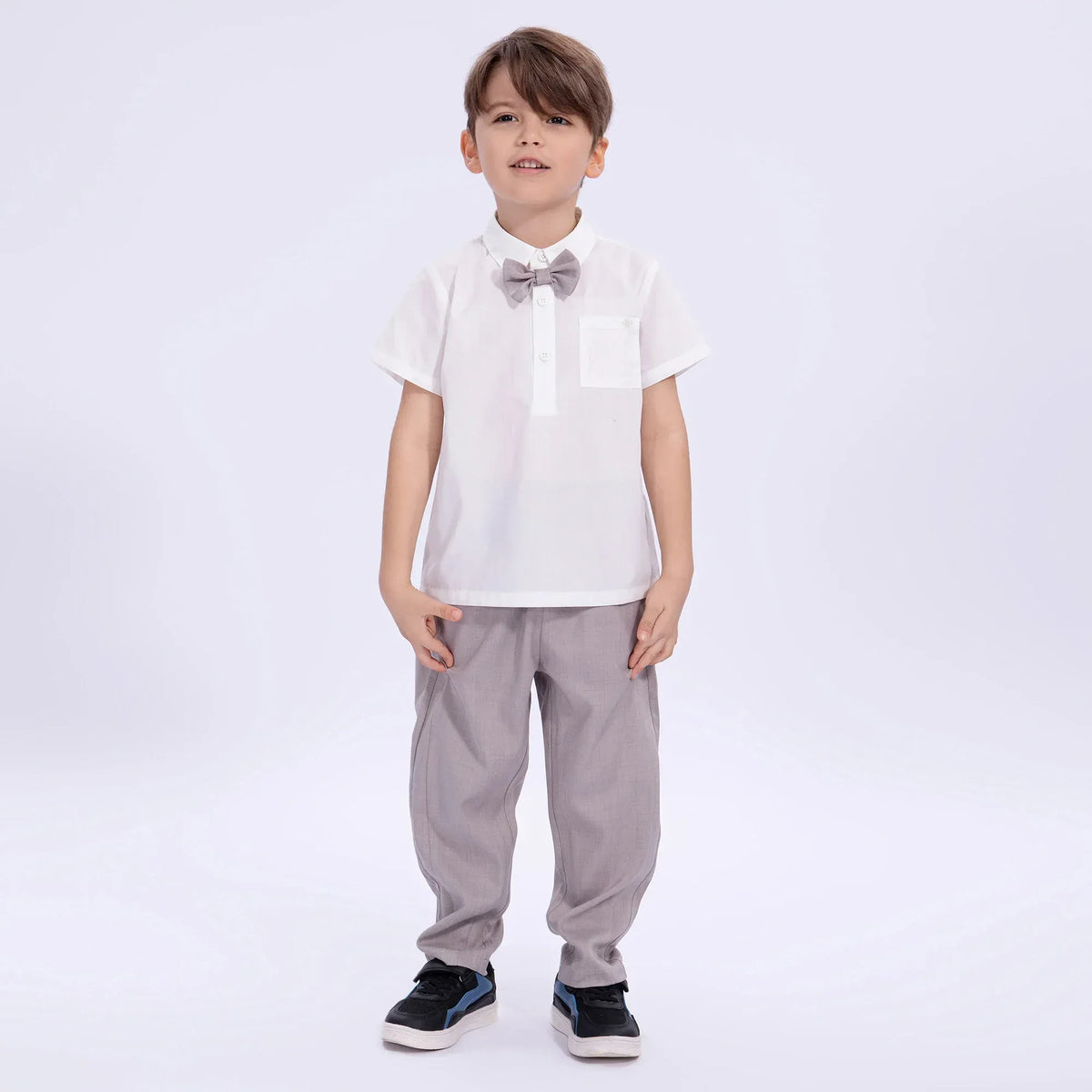 Grey Embroidery Uniform Pants for Boys Image