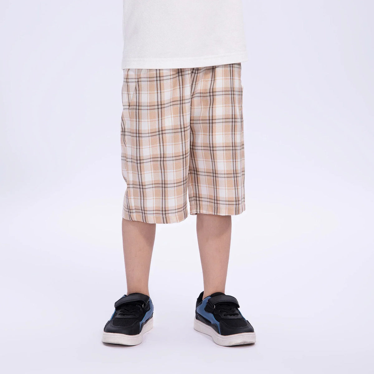 Beige Checked Uniform Shorts for Boys Image