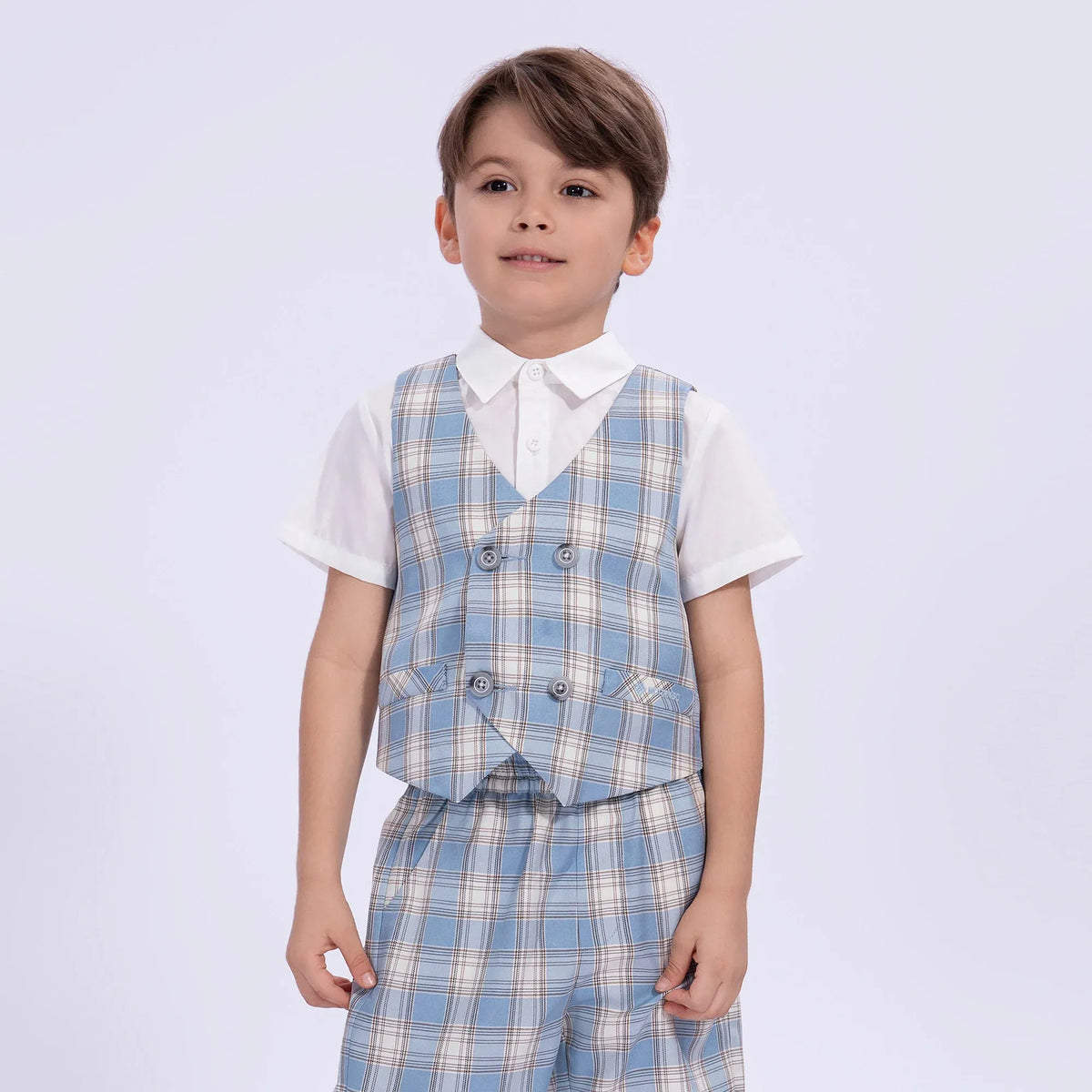 Blue Checked Uniform Waistcoat for Boys Image