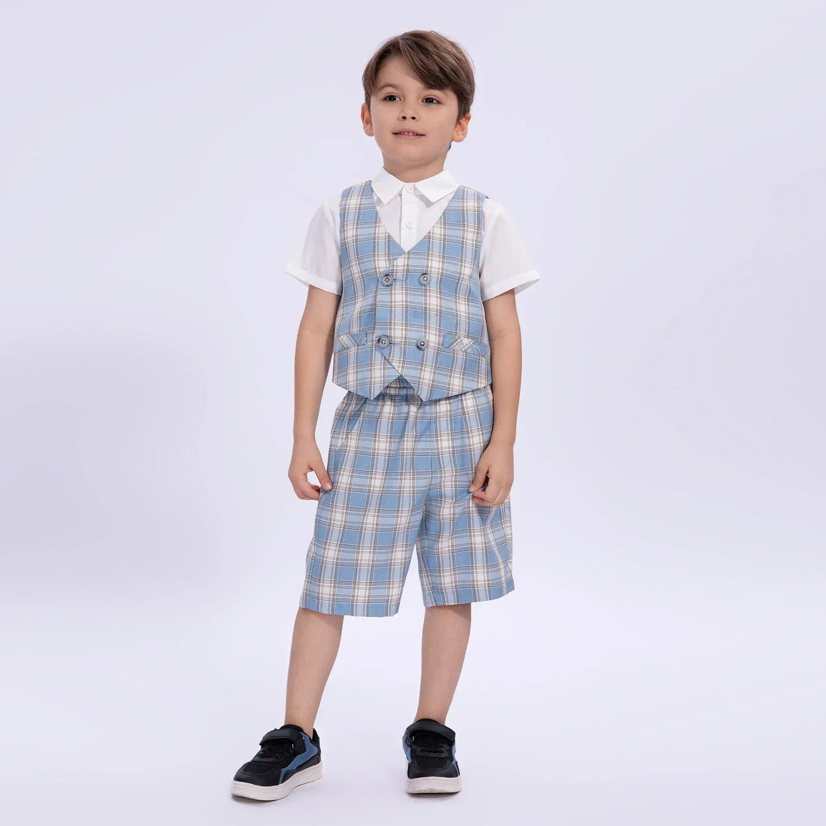 Blue Checked Uniform Shorts for Boys Image