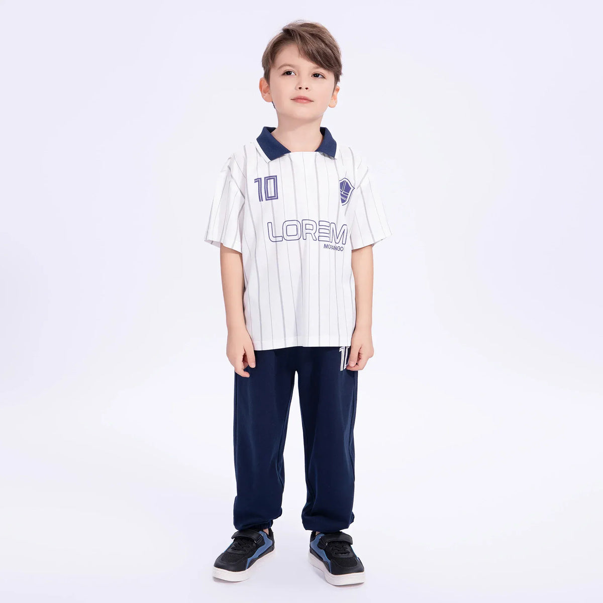 White Striped Sport Polo Shirt for Boys Image