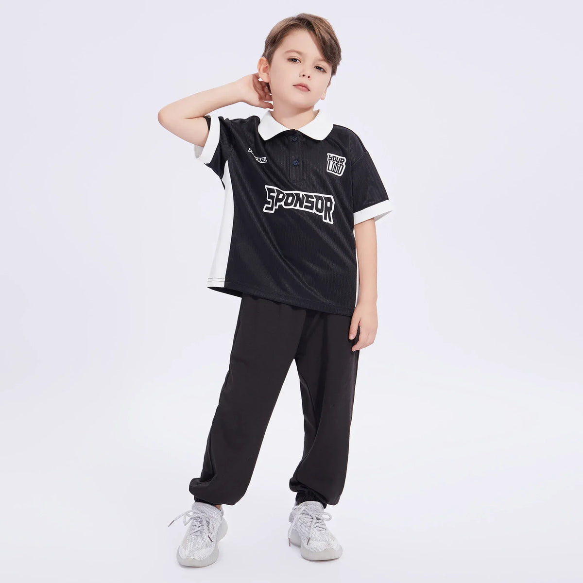 Black Printed Sport Polo Shirt for Boys Image