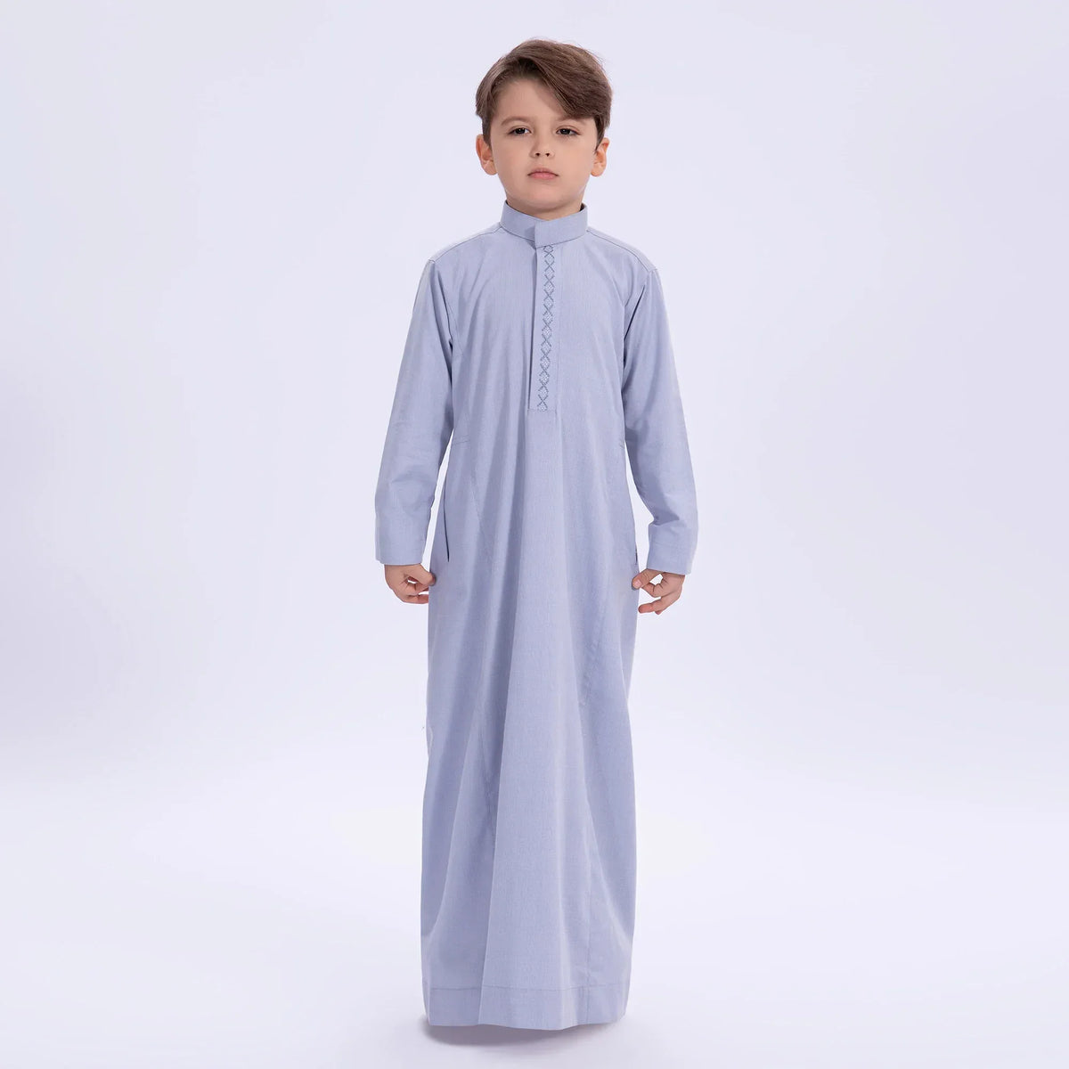 Grey Blue Embroidery Thoub for Boys Image