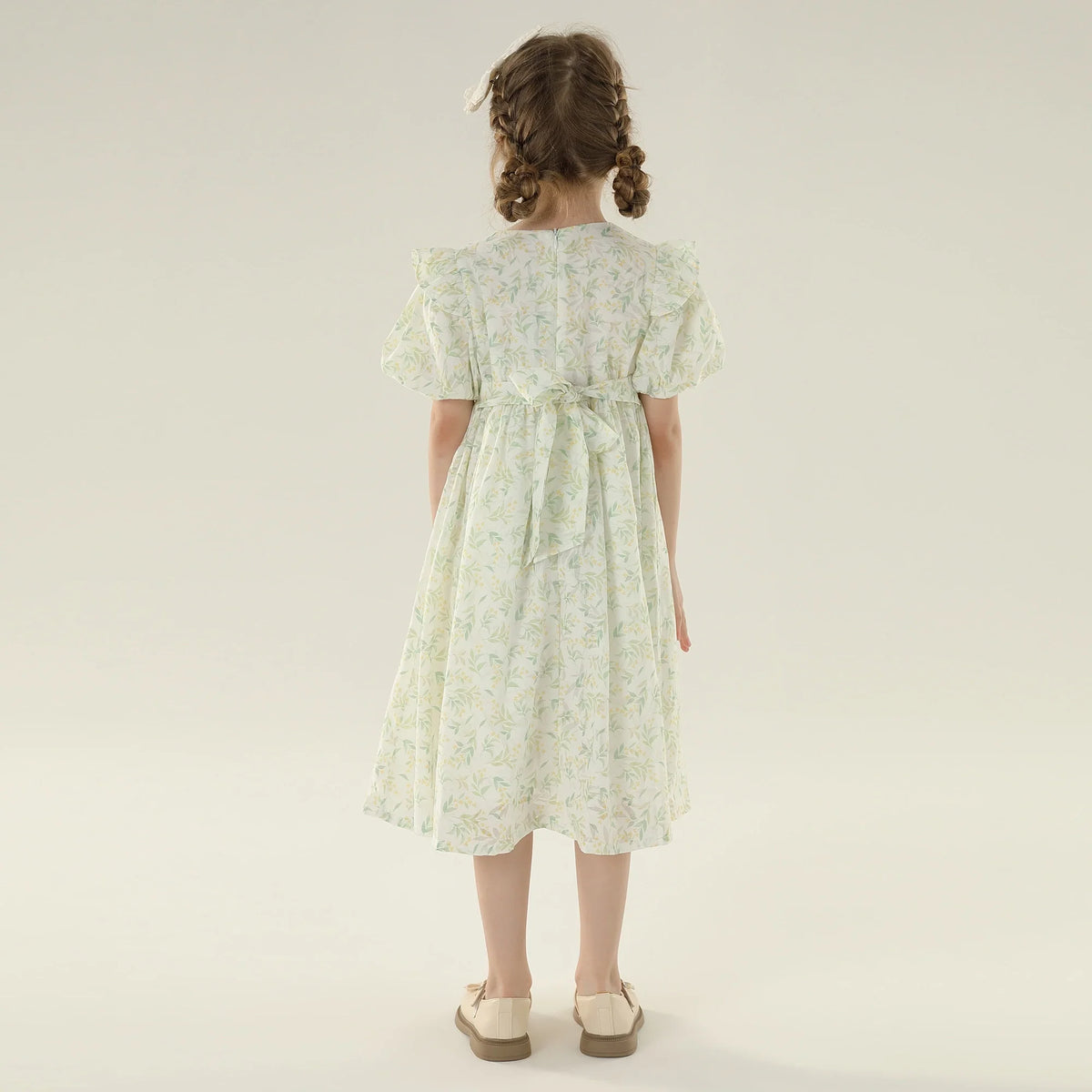 Floral Street Look Puff Sleeve Dress For Girls