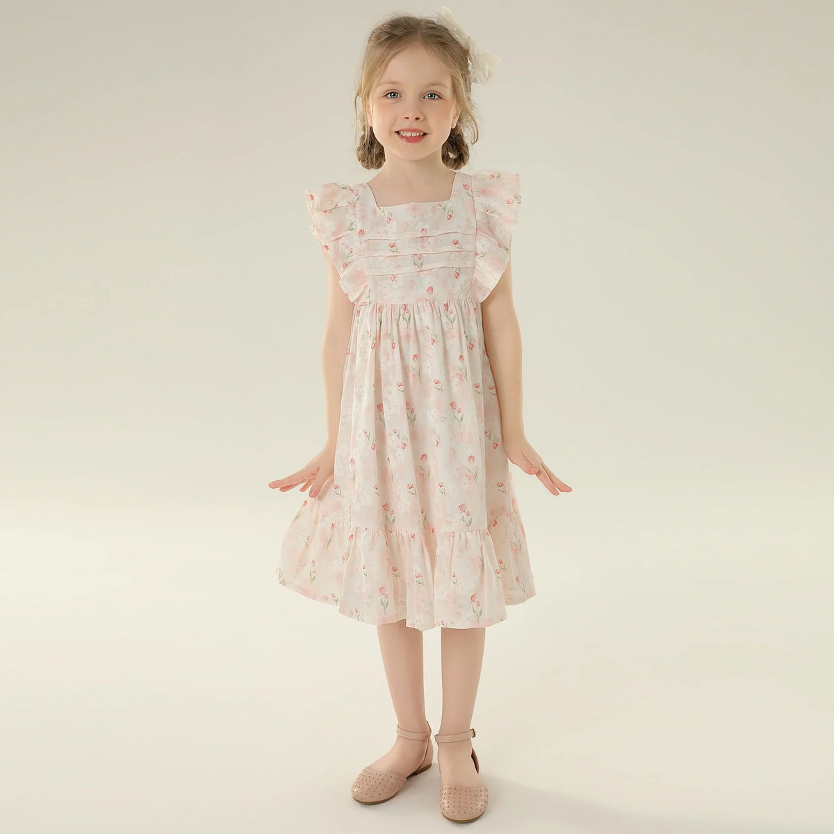Floral Street Look Sleeveless Dress For Girls