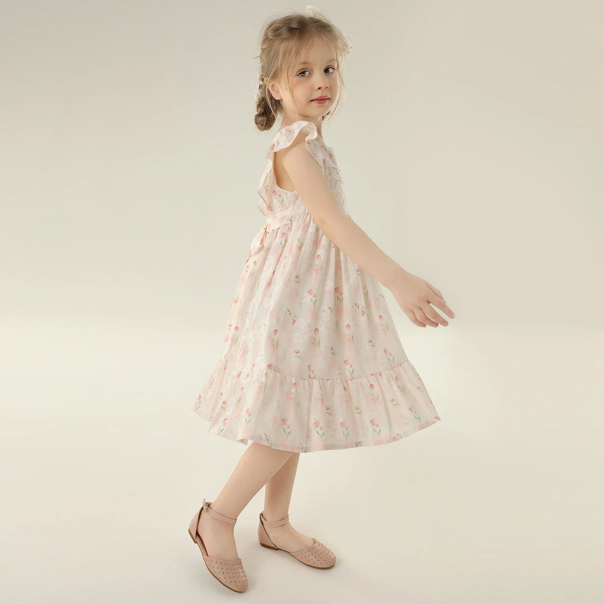 Floral Street Look Sleeveless Dress For Girls