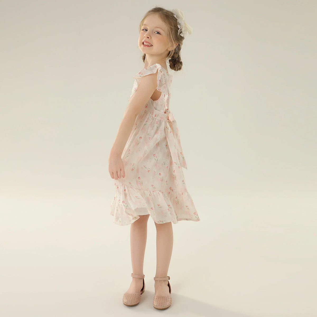 Floral Street Look Sleeveless Dress For Girls