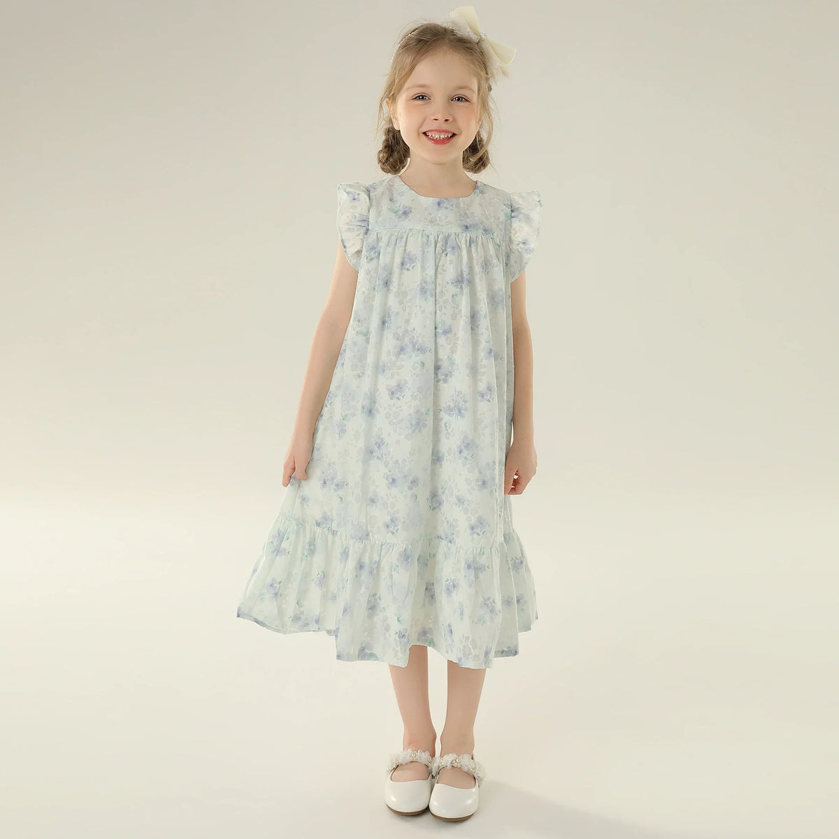 Floral Street Look Flutter Sleeve Dress For Girls
