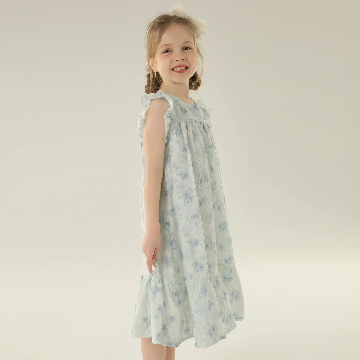 Floral Street Look Flutter Sleeve Dress For Girls