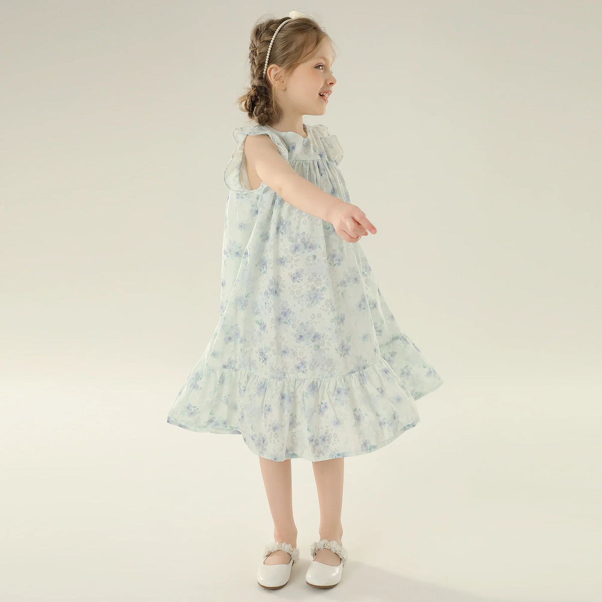 Floral Street Look Flutter Sleeve Dress For Girls
