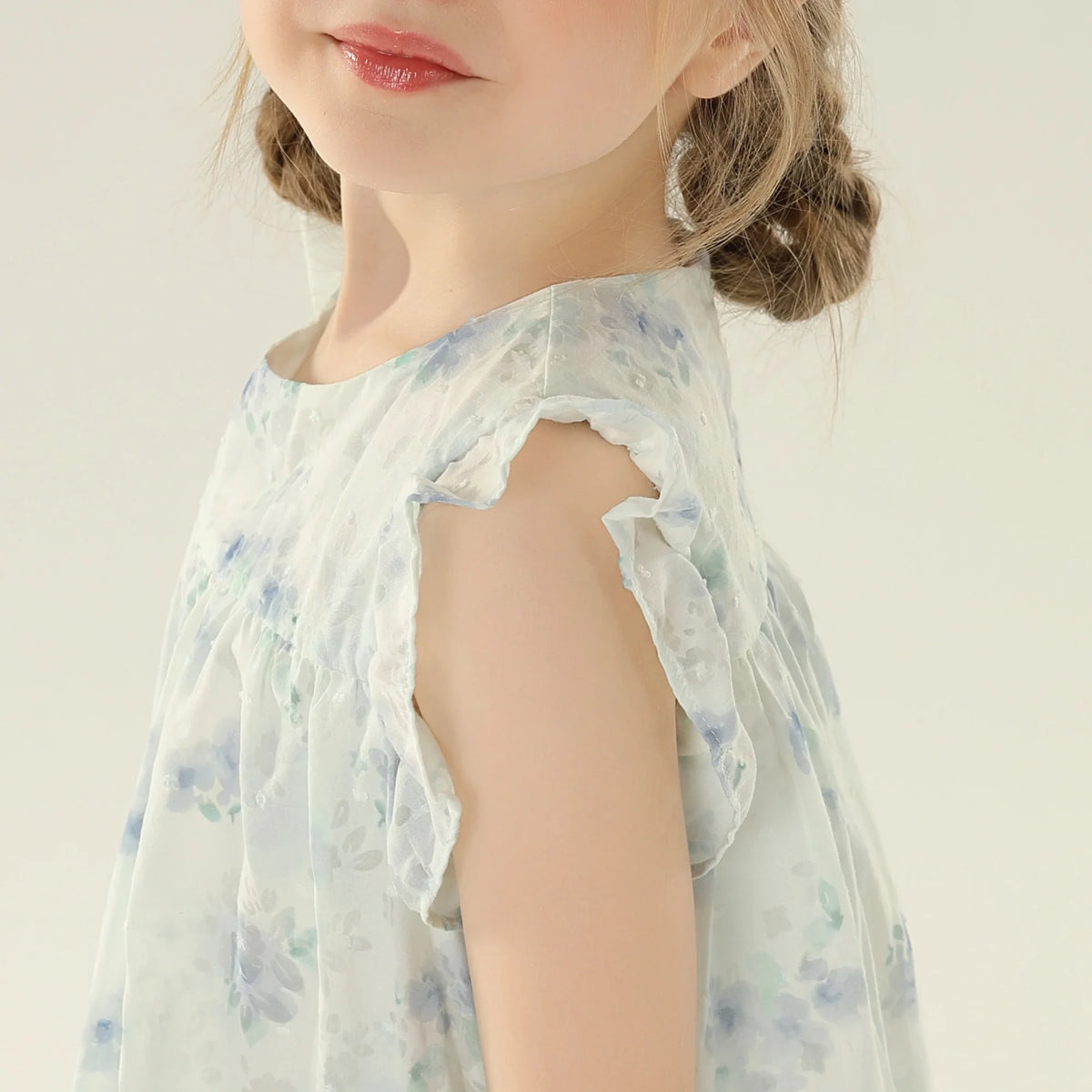 Floral Street Look Flutter Sleeve Dress For Girls