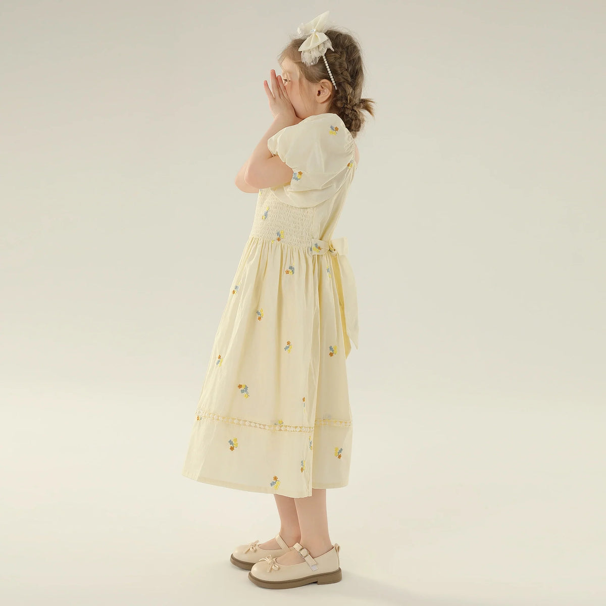 Floral Street Look Puff Sleeve Dress For Girls