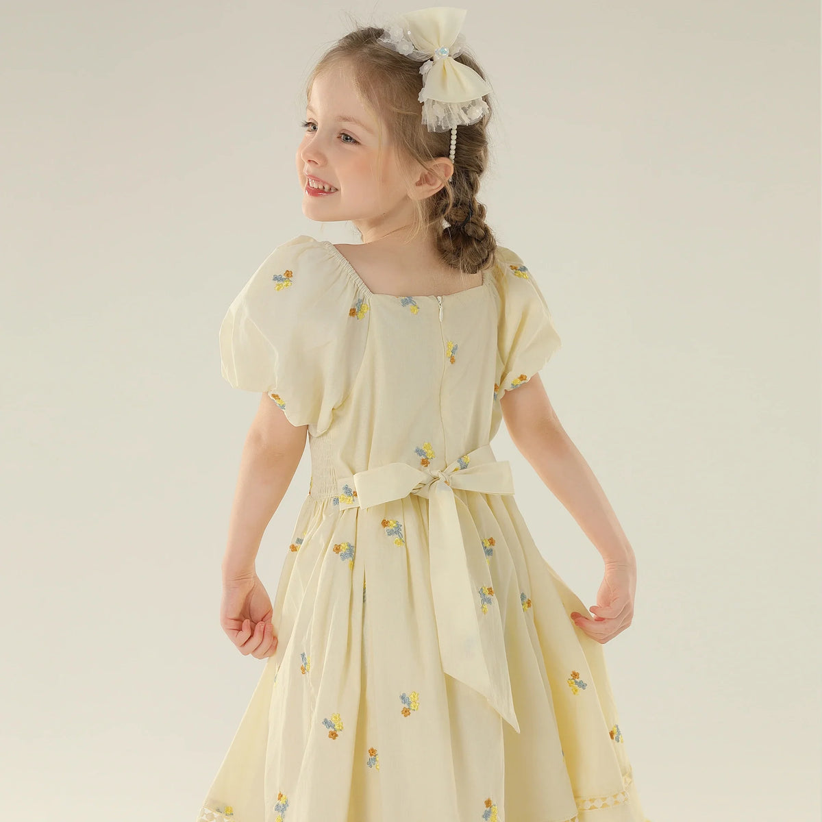 Floral Street Look Puff Sleeve Dress For Girls