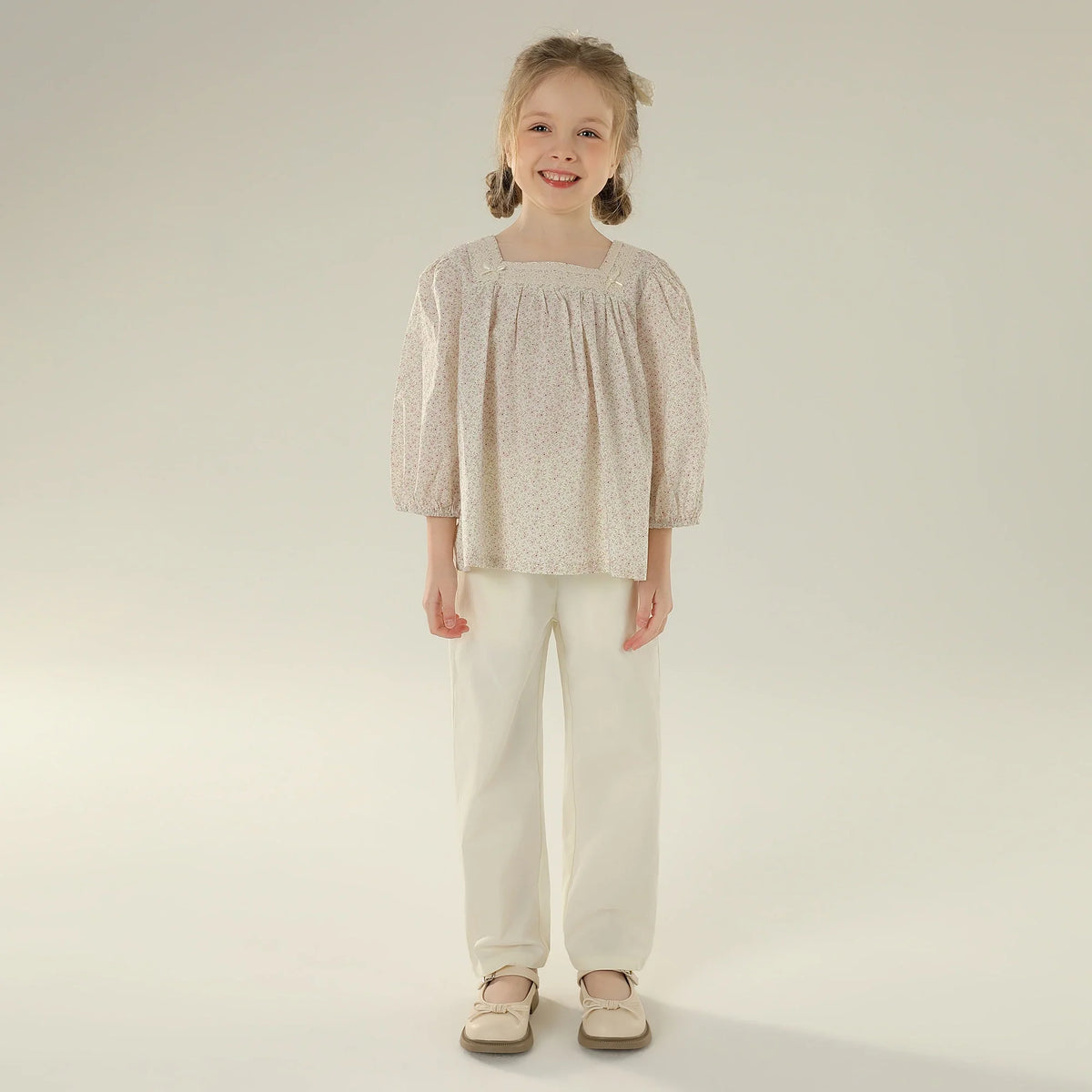 Floral Street Look Puff Blouse For Girls