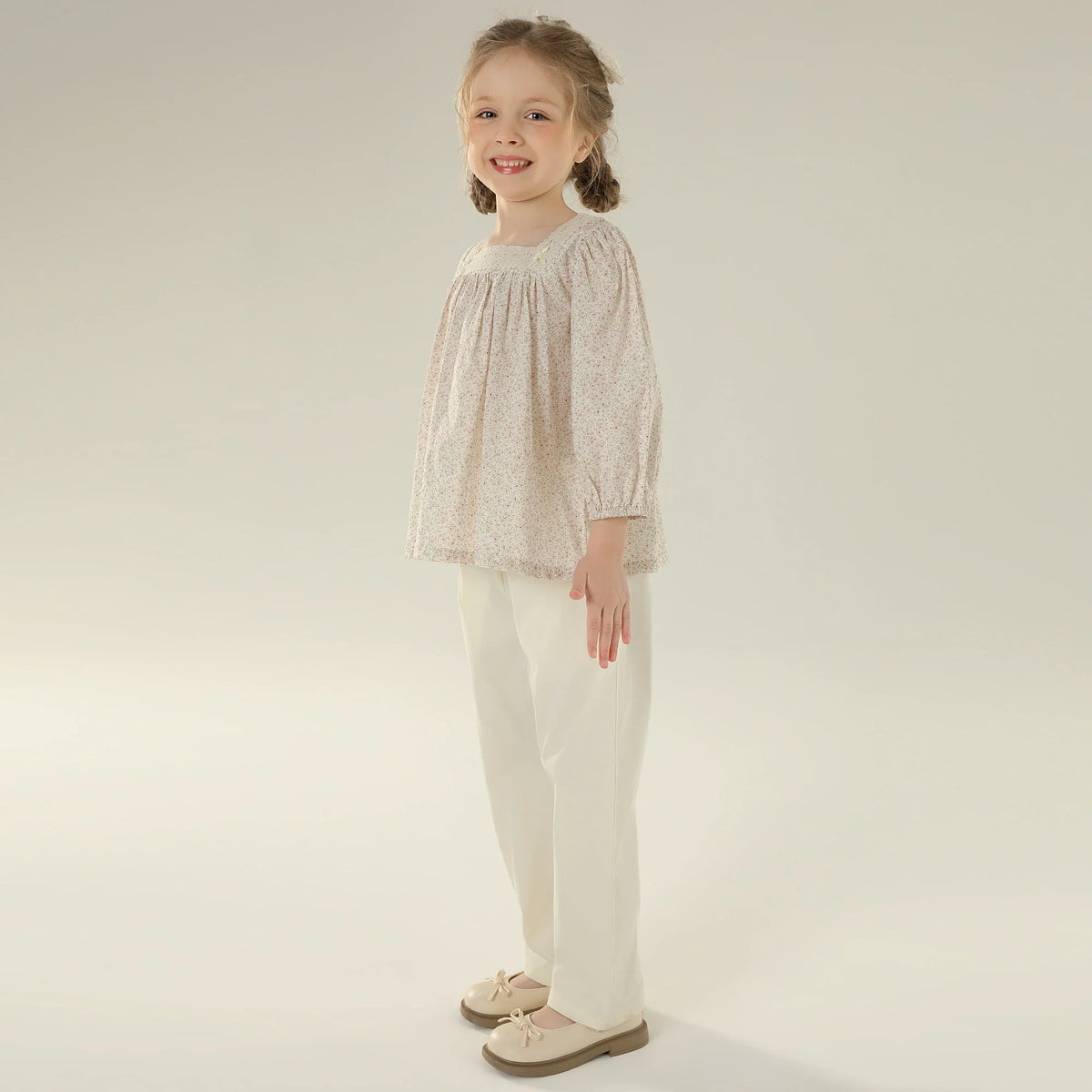 Floral Street Look Puff Blouse For Girls