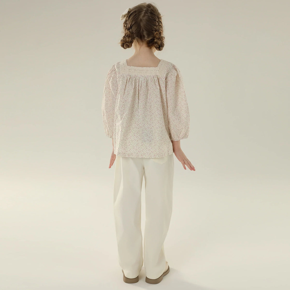 Floral Street Look Puff Blouse For Girls