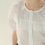 Jacquard Street Look Puff Sleeve Shirt For Girls