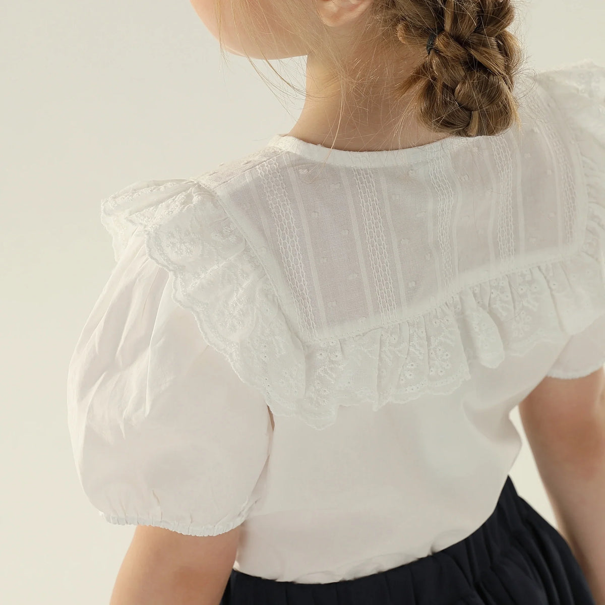 Jacquard Street Look Puff Sleeve Shirt For Girls