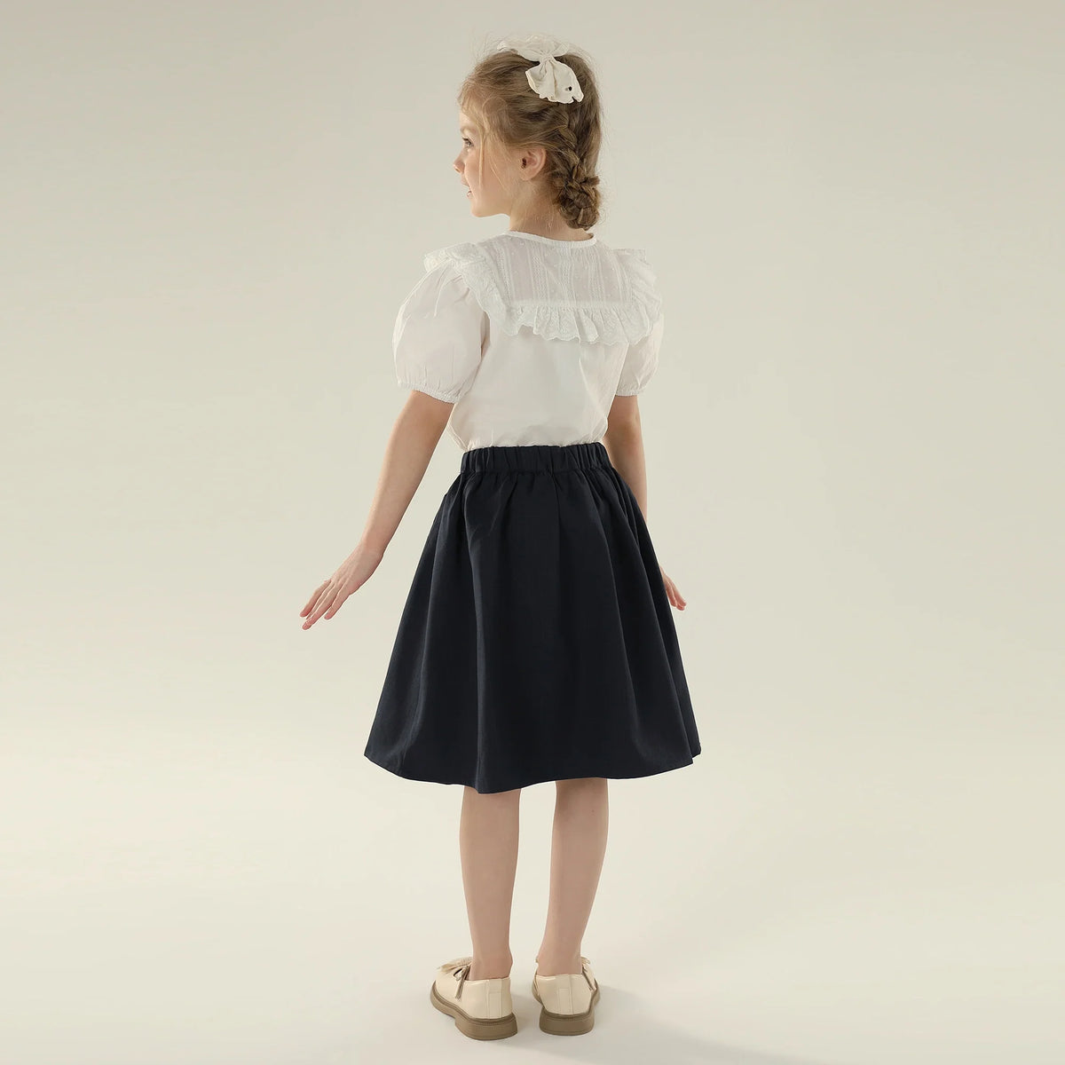 Jacquard Street Look Puff Sleeve Shirt For Girls