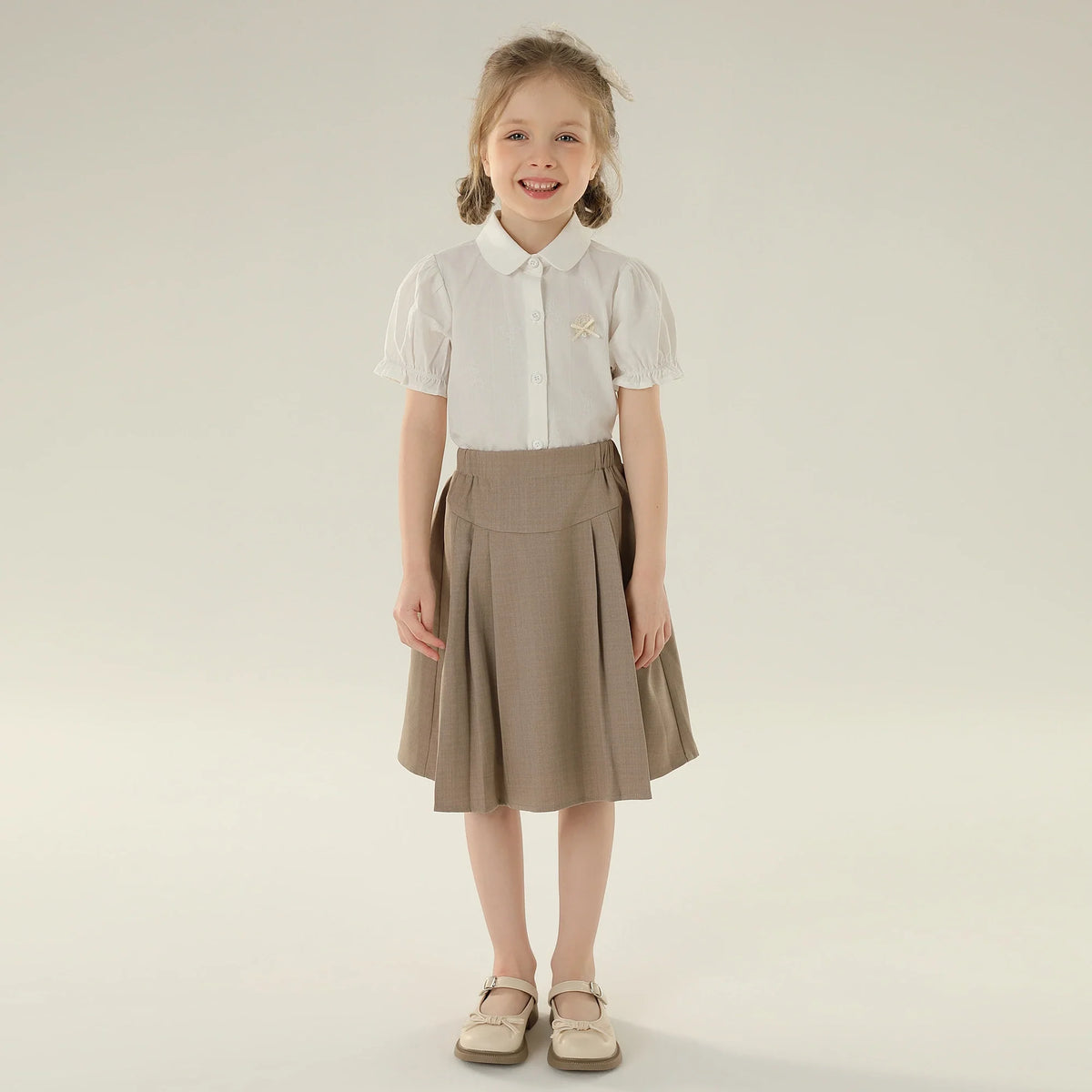 Jacquard Street Look Puff Sleeve Shirt For Girls