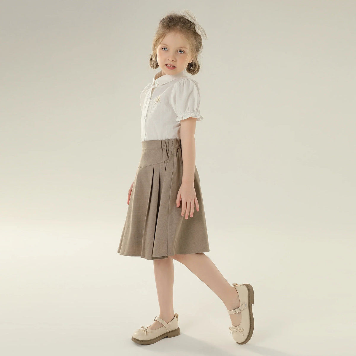 Jacquard Street Look Puff Sleeve Shirt For Girls