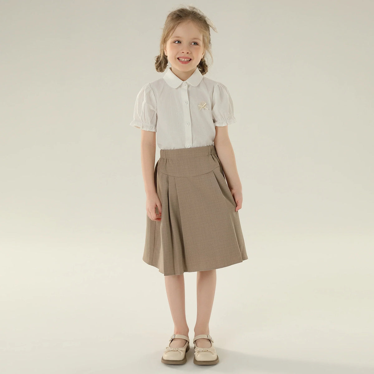Jacquard Street Look Puff Sleeve Shirt For Girls
