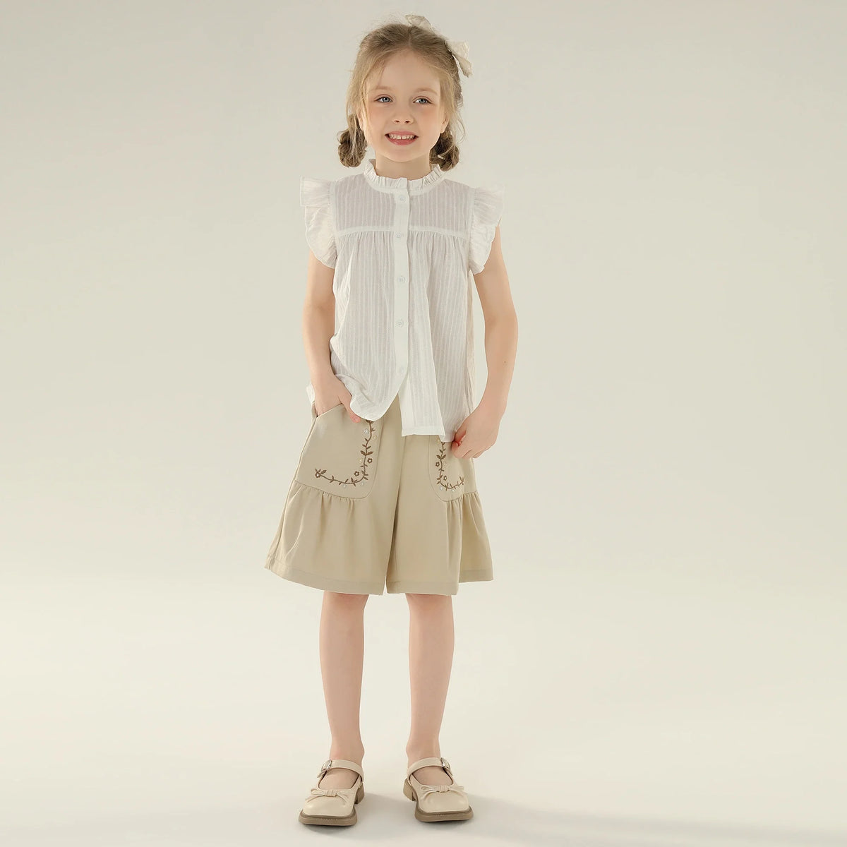 شورت كاجوال مزين بنمط الزهور للبنات