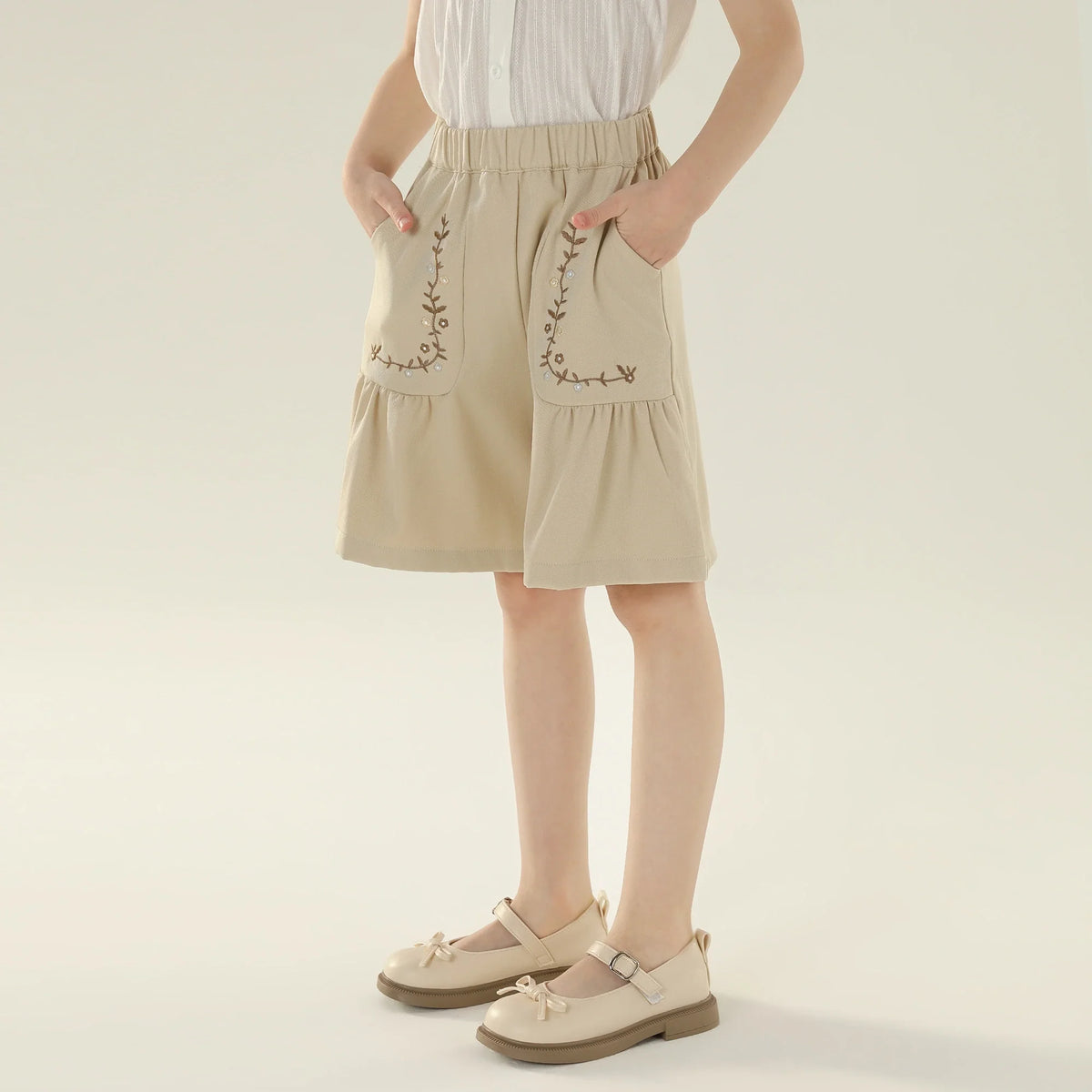 شورت كاجوال مزين بنمط الزهور للبنات