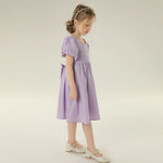 Plain Street Look Puff Sleeve Dress For Girls
