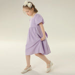 Plain Street Look Puff Sleeve Dress For Girls