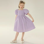 Plain Street Look Puff Sleeve Dress For Girls