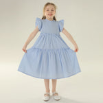 Jacquard Street Look Flutter Sleeve Dress For Girls