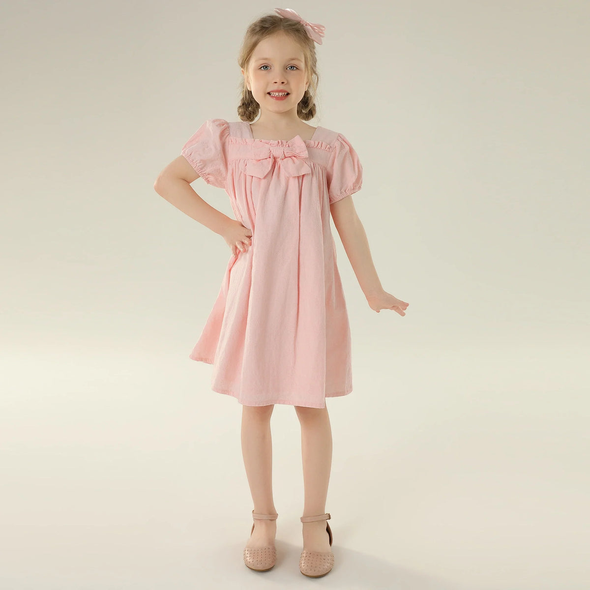 فستان جاكار بأكمام منفوخة للبنات