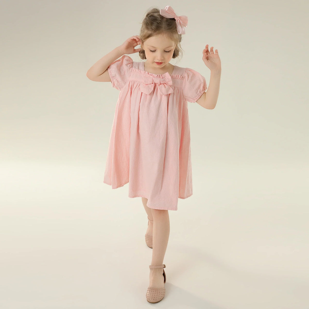 فستان جاكار بأكمام منفوخة للبنات