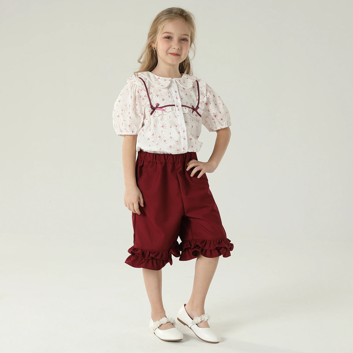 قميص مزين بنمط الزهور للبنات