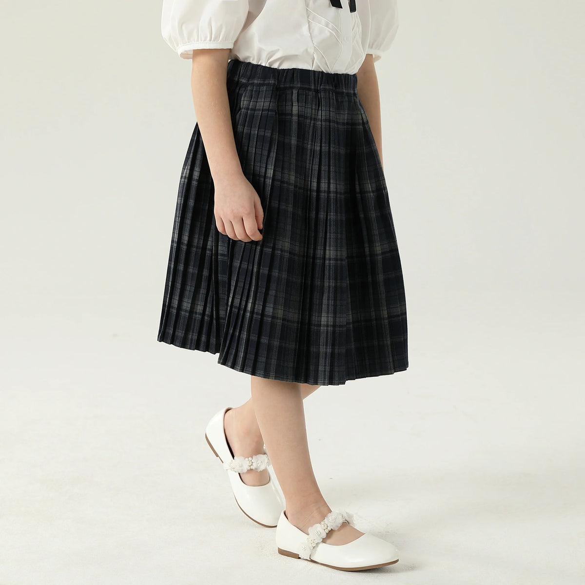 تنورة كاروهات بخصر مطاطي للبنات